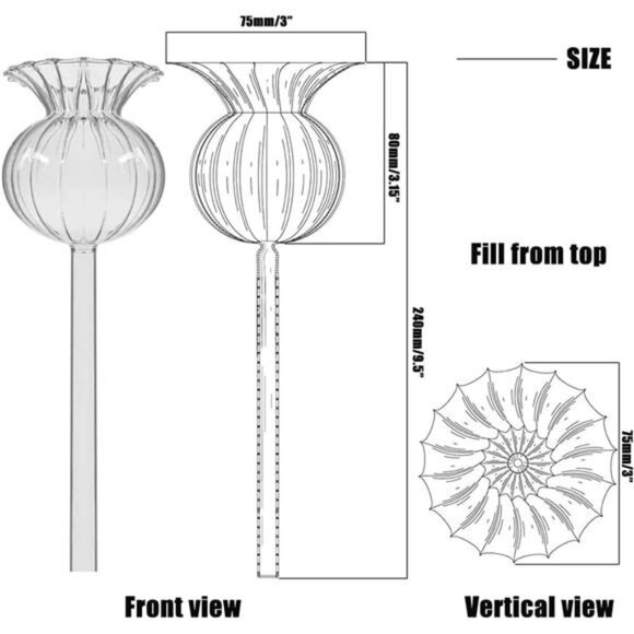 Plant Waterer Self Watering Globes Self Watering Spikes, Hand Blown Clear Glass - Picture 2 of 7